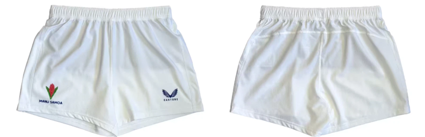 5x Manu Samoa Men's Pro Rugby Home White Castore Shorts RRP £65 Only £8 + VAT each