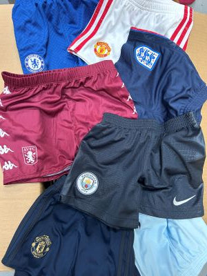 50x FOOTBALL MINI KIT SHORTS (INC TOP TEAMS, AGES 0-8 YEARS) - Only £2.50 per Unit