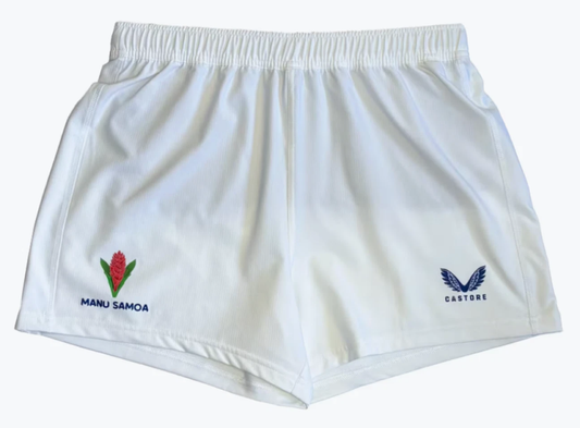 5x Manu Samoa Men's Pro Rugby Home White Castore Shorts RRP £65 Only £8 + VAT each