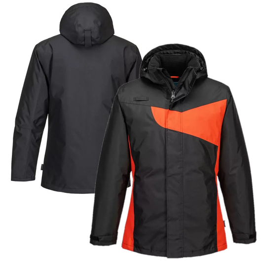 5x Portwest Men's Winter Jacket Black/Red PW2 Workwear Coat RRP £90 Only £16 + VAT Each