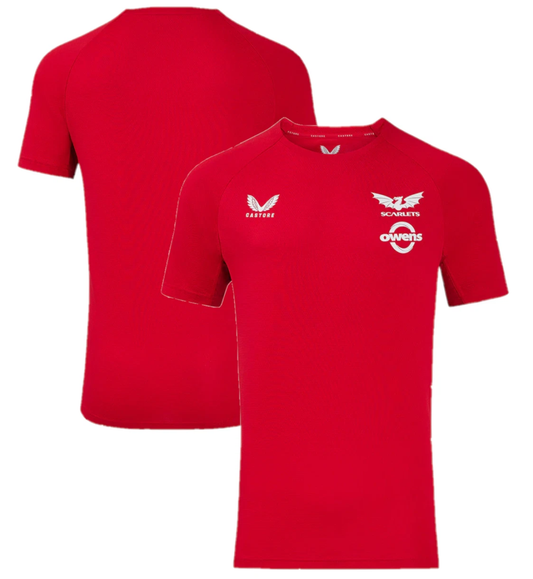 5x Scarlets Men's Rugby T-Shirt Castore Training Pro Players Red Top RRP £50 Only £8 + VAT Each